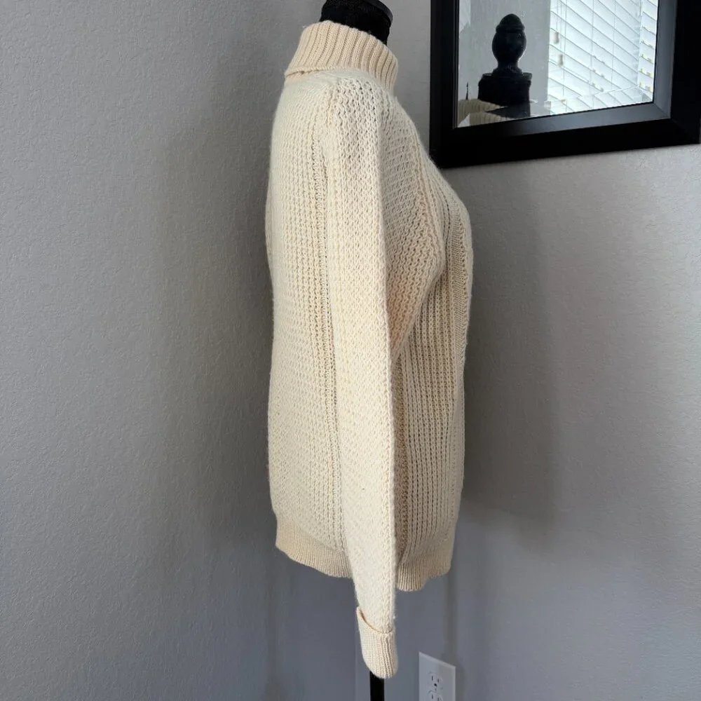 Vintage ST. MICHAEL 100% Wool Cable Knit Turtleneck Sweater Cream M